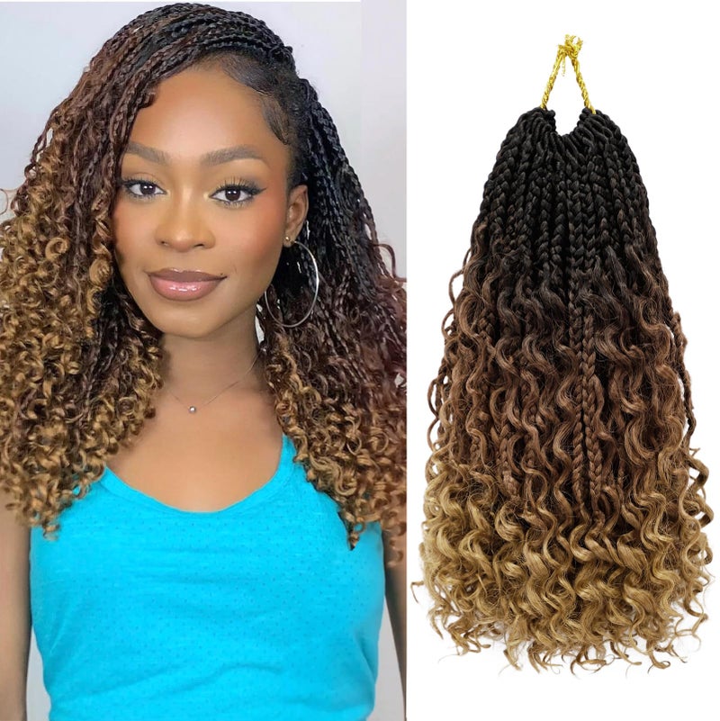 Dorsanee Boho Box Braids Crochet Hair for Women  Kids 10 Inch 7 Packs Ombre Goddess Box Braids with Curly Ends 3X Short Bob Synthetic Bohemian Braiding Hair Extensions 1B3027